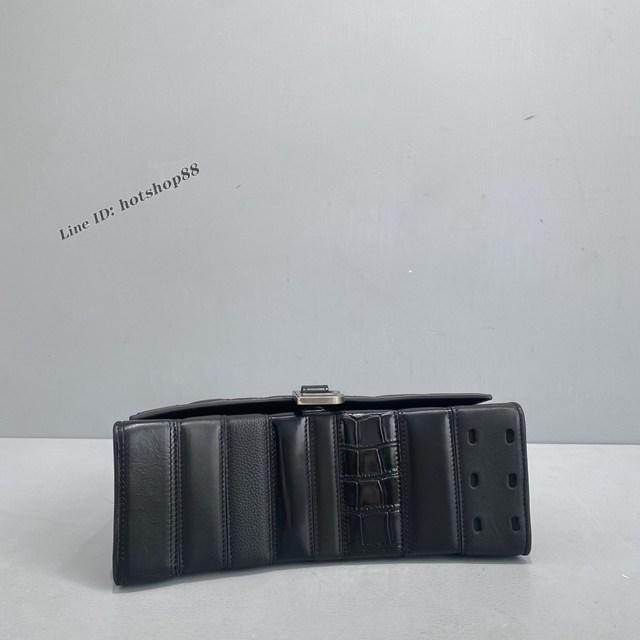 Balenciaga專櫃爆款小號拼接黑肩背女包 巴黎世家Hourglass Multibelt沙漏包 款號：92940 fyj1158